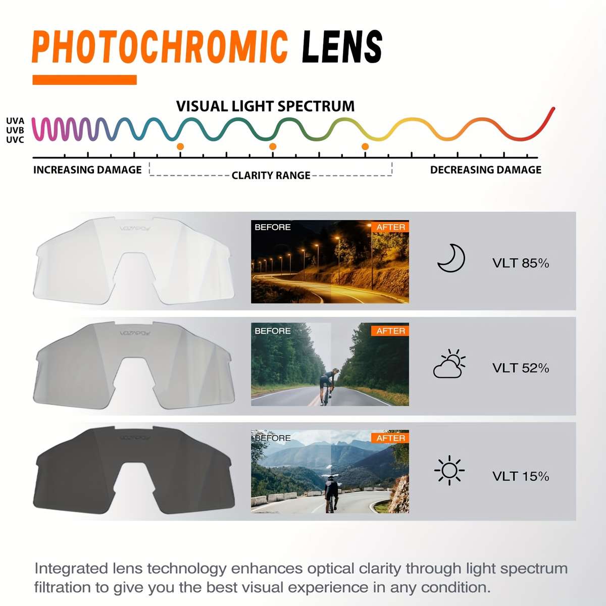 Cycling Glasses Color White Frame Photochromic Red