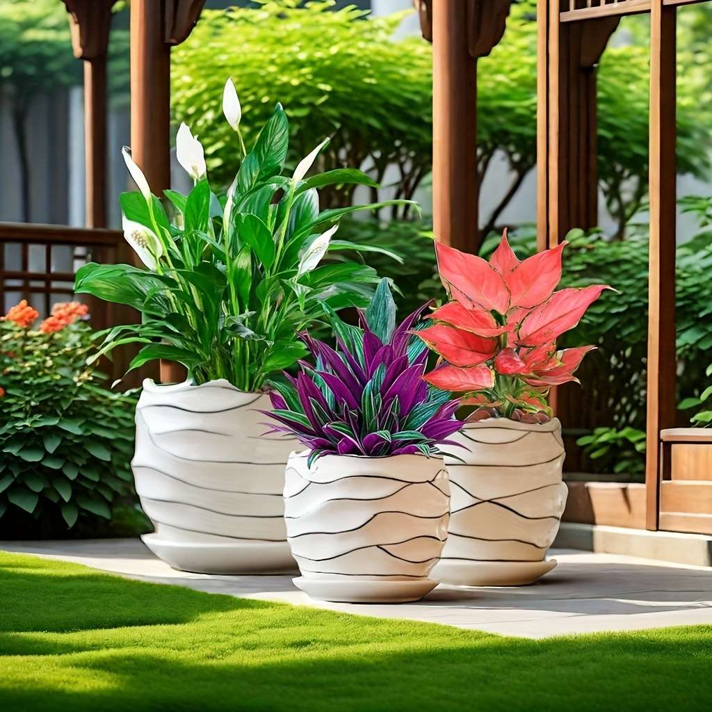 Flowerpot Material Ceramics Stylepersonalized Threads 3Pcs