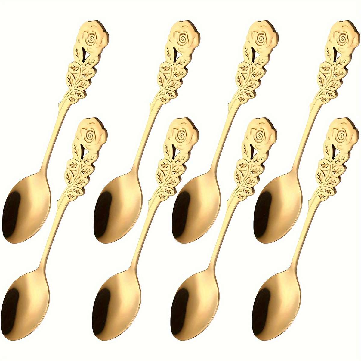 8pcs Set Rose Handle Design Stainless Steel Coffee Spoons 12.7 cm Perfect for Cappuccino Ch