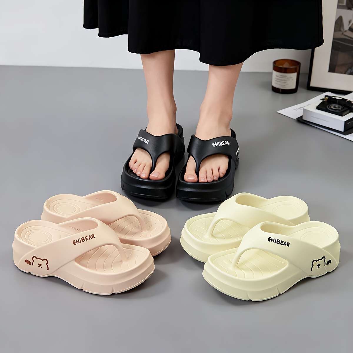 Ladies Summer Flip Flops Black Uk 4.5-5
