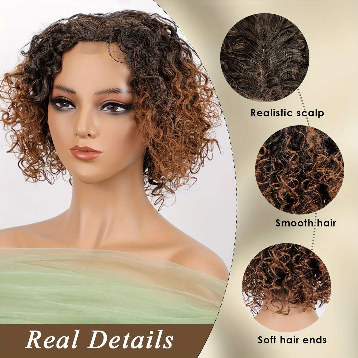 Yellowish-Brown Womens Wigs Hair Length 25.4Cm