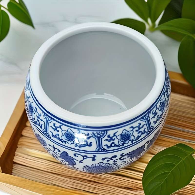 Flowerpot Style Blue And White Floral Vine Decorative Jar