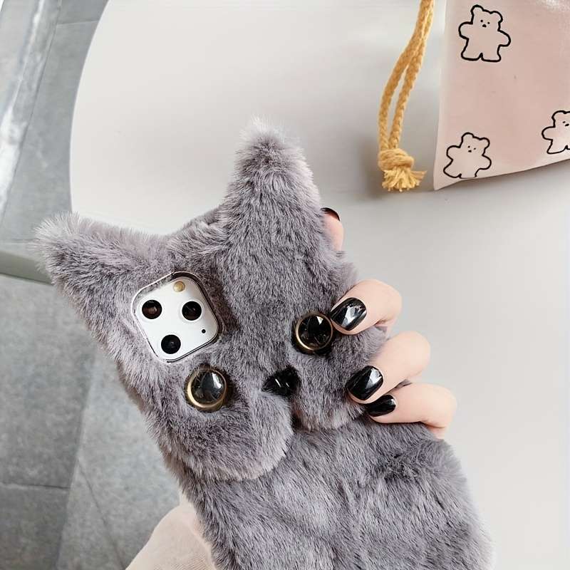 1Pc Grey For iPhone 7 Plus 8 Plus Soft Winter Cat Plush Phone Case