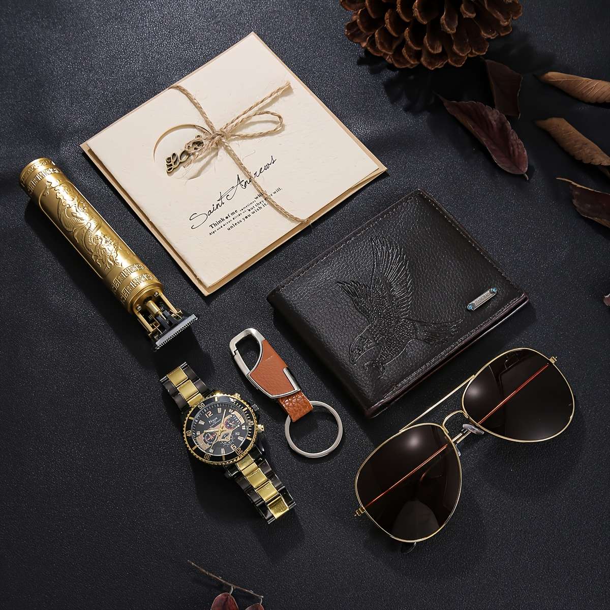 7Pcs Men Luxury Business Gift Set Elegant Watch Wallet Glasses Keychain