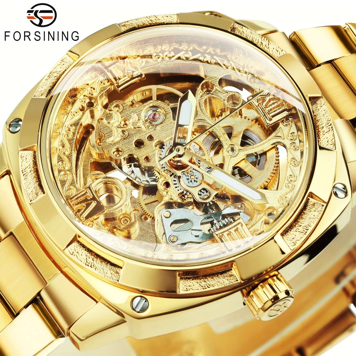 Classic Vintage Golden Skeleton Automatic Mechanical Watch For Men Luminous