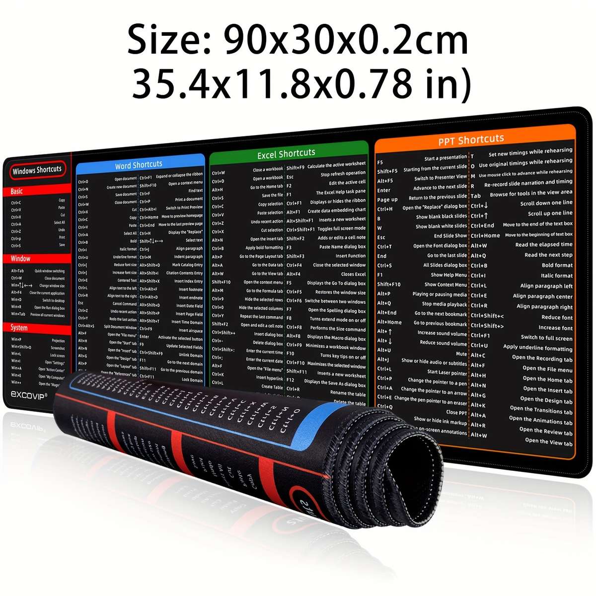 Mouse Pad Items Office Shortcut Keys 60X30Cm 23.6X11.8 Inch