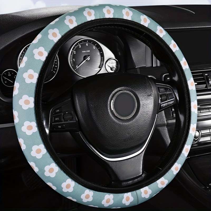 Car Steering Wheel Cover White Flower