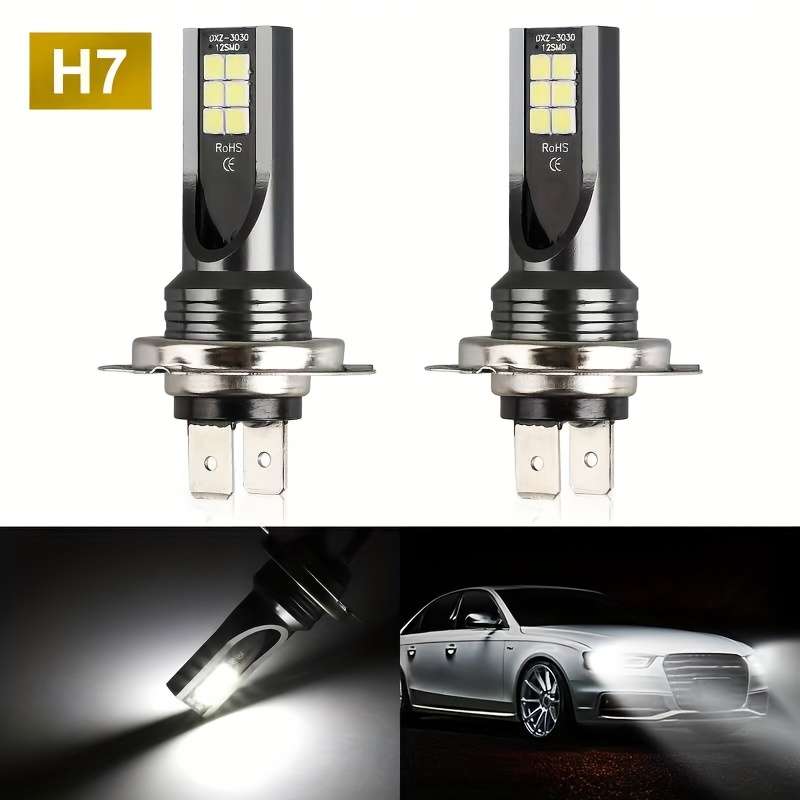 2pcs H7 3030 12SMD Extremely Bright White Fog Light DRL LED Bulbs