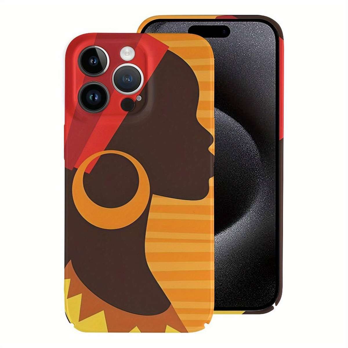 1Pc White For iPhone 15 Pro African-Inspired Silhouette Phone Case