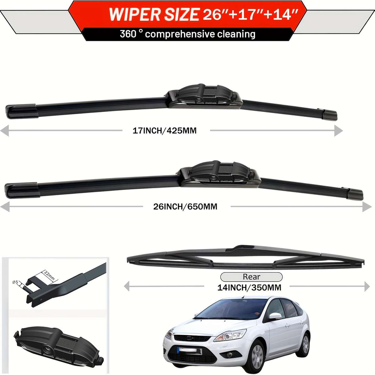 Windshield Wipers Size For Lhd Or Rhd 26 17 14 3Pcs