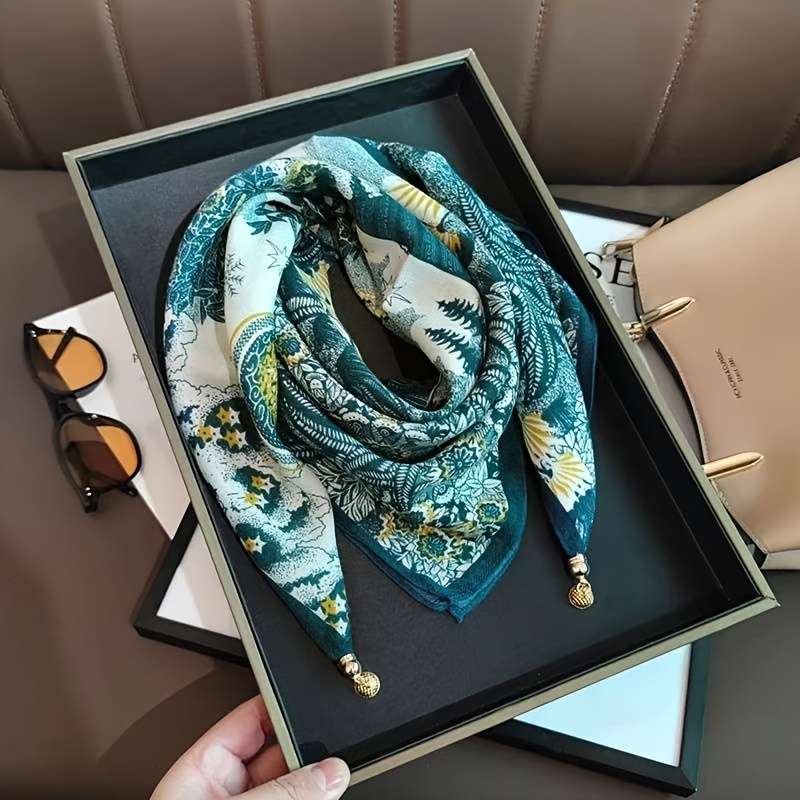Comfortable Exquisite Versatile Square Women Scarf With Bohemian Floral Design