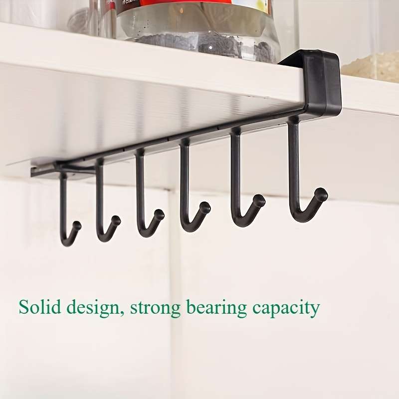 Kitchen Storage Rack With 6 Hooks Wall Mounted Non Slip color Black