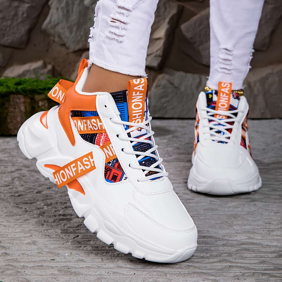 Women S Sneakers Color White Orange Sizeuk 7.5