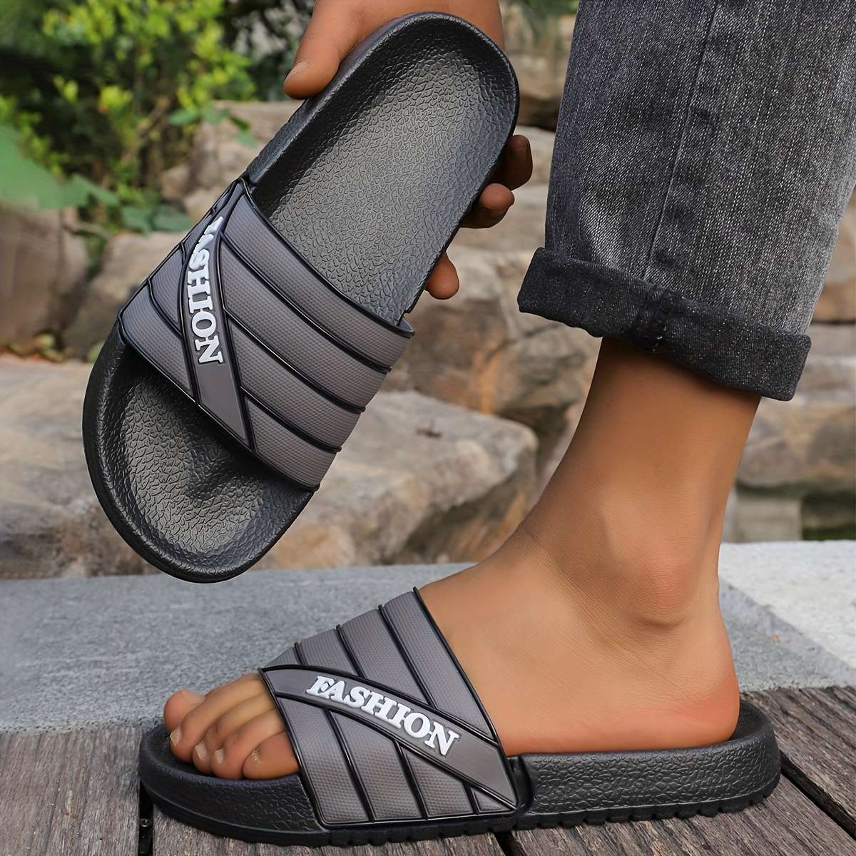 Men Slippers Summer Style Black Size Uk 7