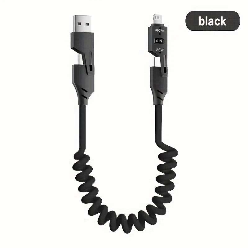 1pc 65W zinc alloy universal 4-in-1 high-speed charging data cable spring retractable cable co