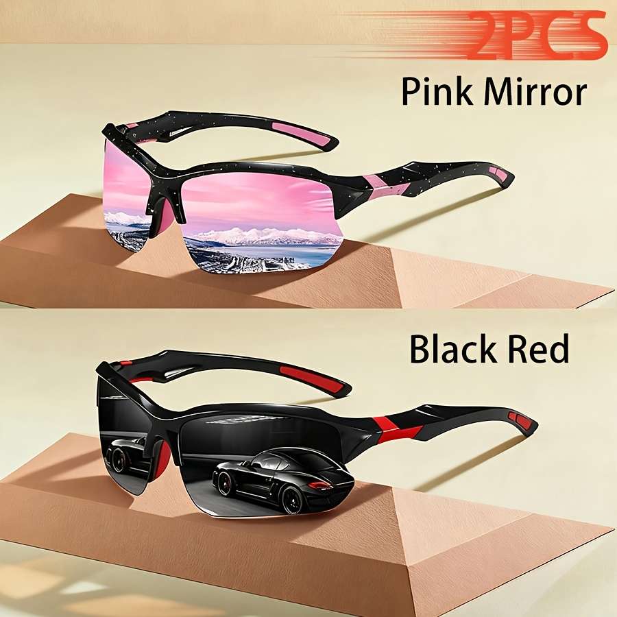 Cycling Glasses Color 2Pcs Pinkmirror Blackred