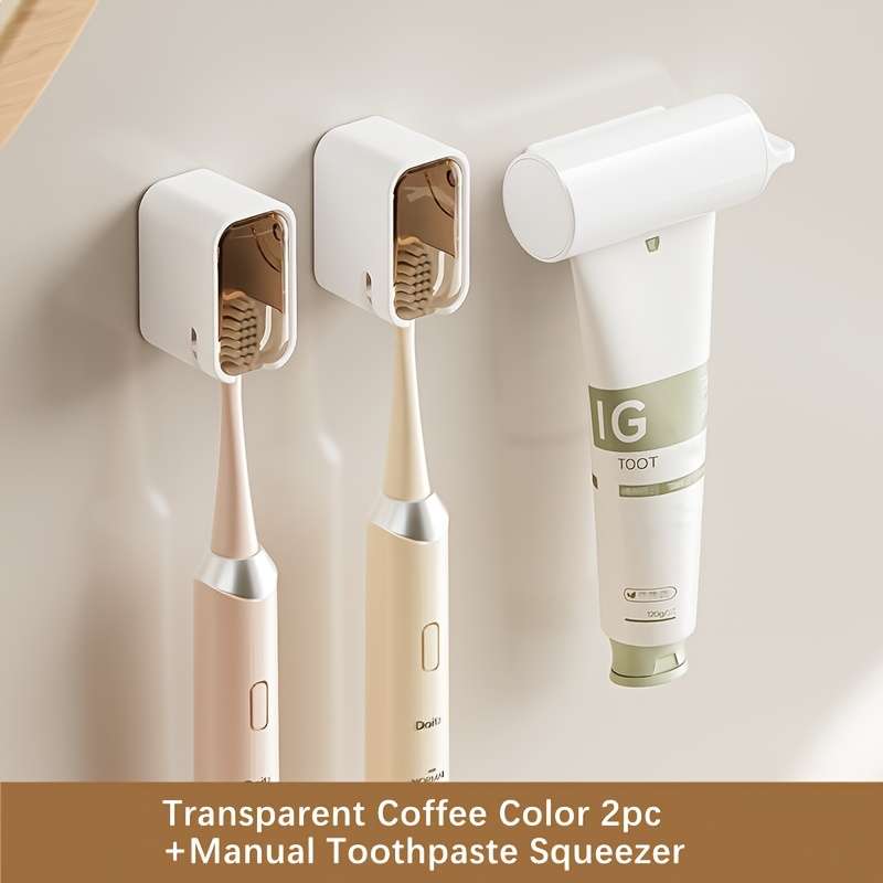 Bathroom Storage Rack Quantity 3Pcs2 Transparent Coffee Colors  1 Toothpaste Squeezer