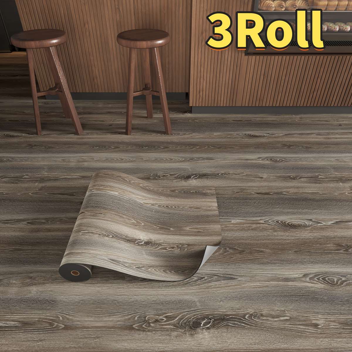 Self Adhesive Floor Stickers Natural Scar Medium Gray Solid Wood Grain 3Rolls
