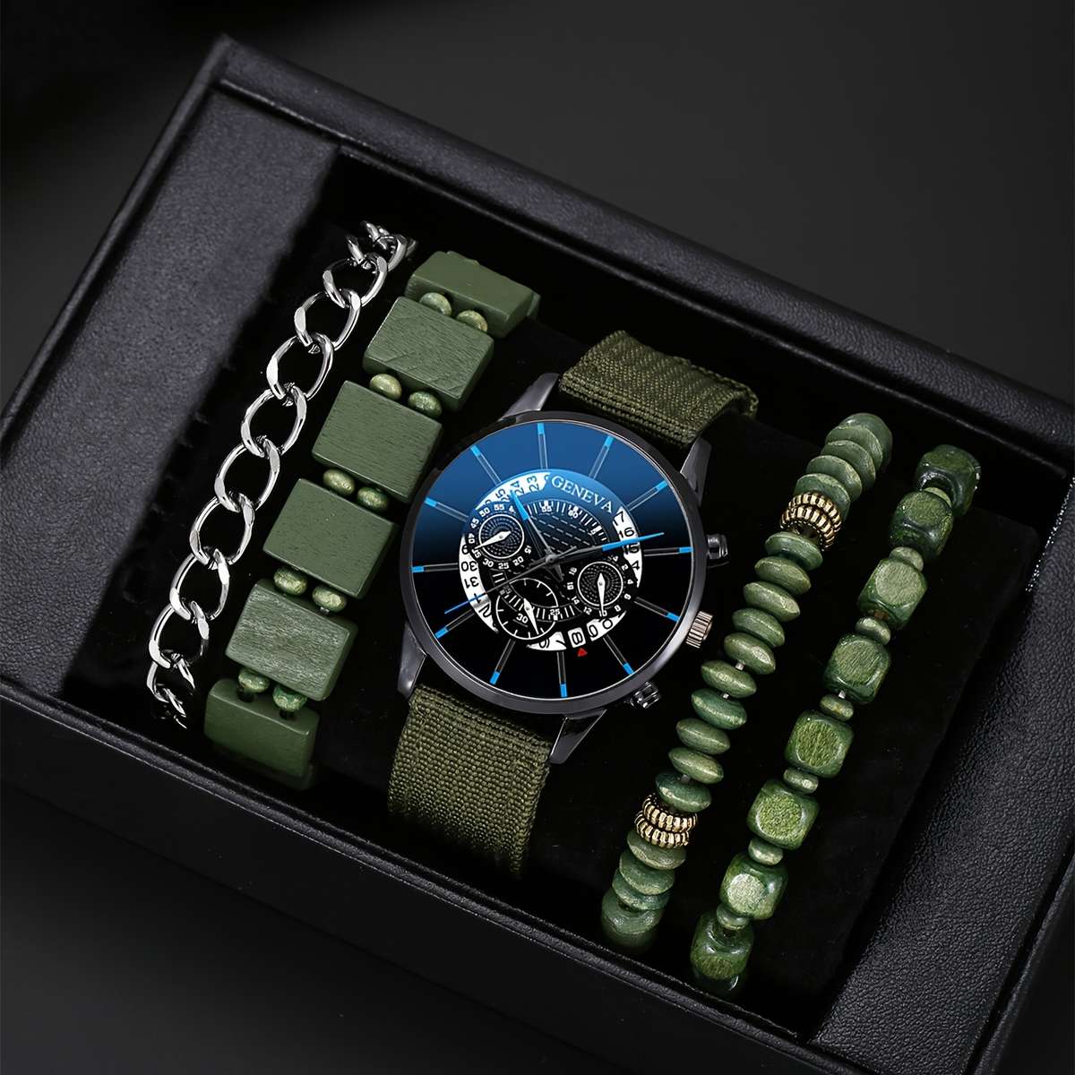 5Pcs Stylish And Trendy Set For Men Including Watch And Bracelet