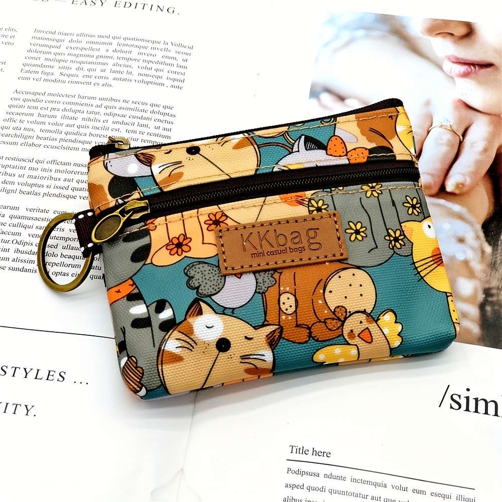 Print Zipper Wallet Purselightweight Polyester Coin Purse With Multiple Compartments Compac