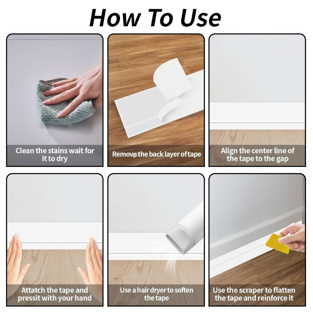 Skirting Board 6 Meters Long 50*20Mm White Pvc Selfadhesive Soft Kick Line 1 Yellow Scraper