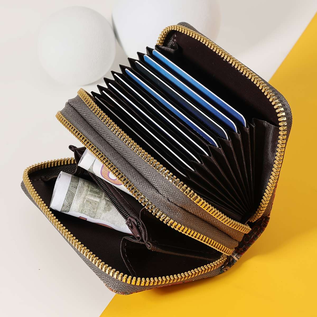 Credit Card Holder Casual Style With Double-Layer Zipper Closure Slim Multi-Card Wallet W