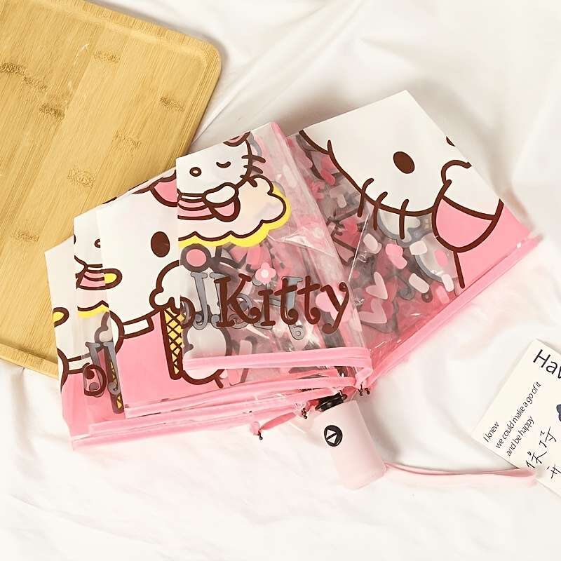 Umbrella Color Kt Cat Pink Edge Transparent Automatic Umbrella
