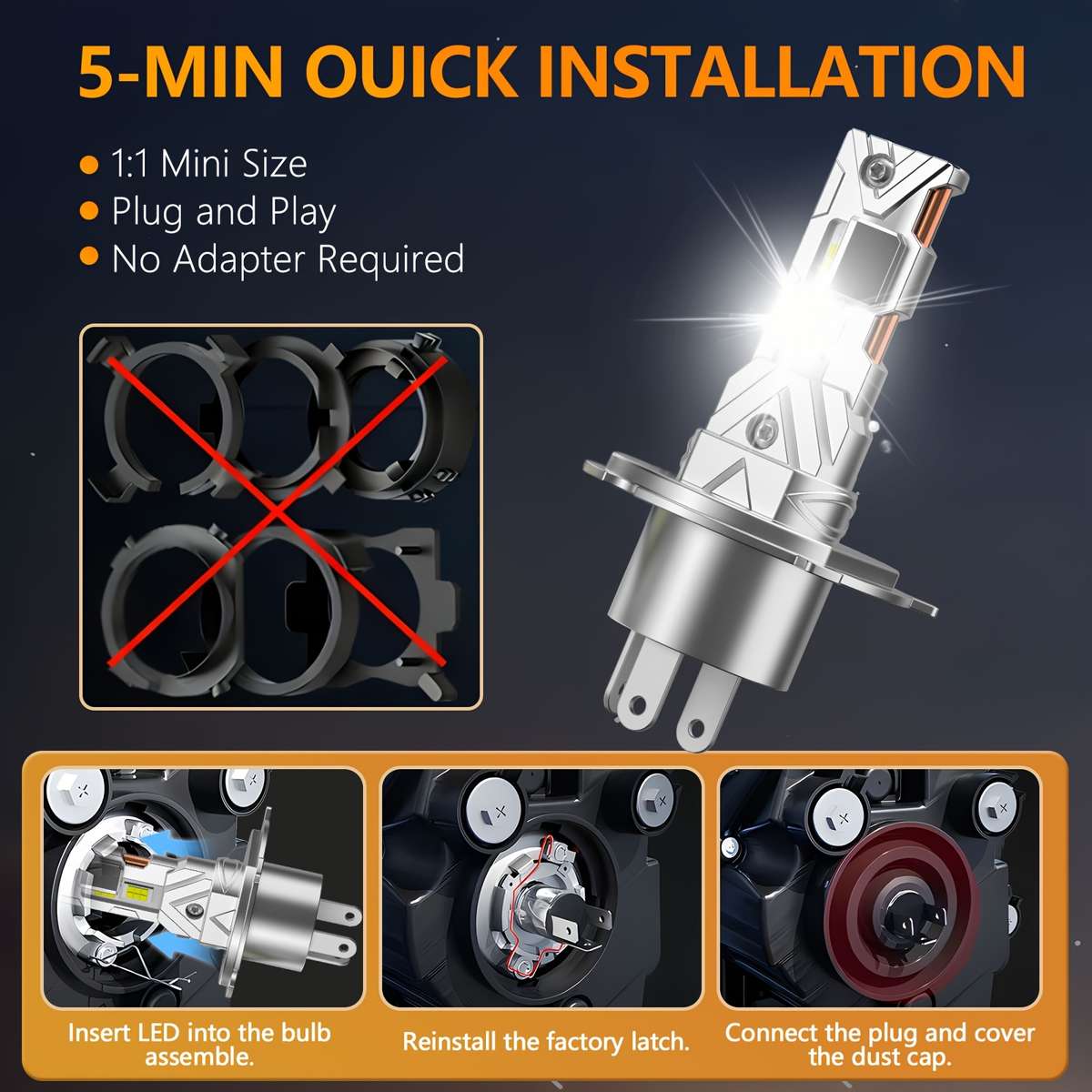 Car Lights Items 2Pcs Upgrade H4 Led Bulbs