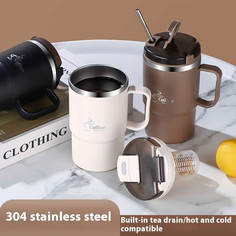 Water Cup Capacity 3Pcs Brown 480Ml Straw   Folding Spoon