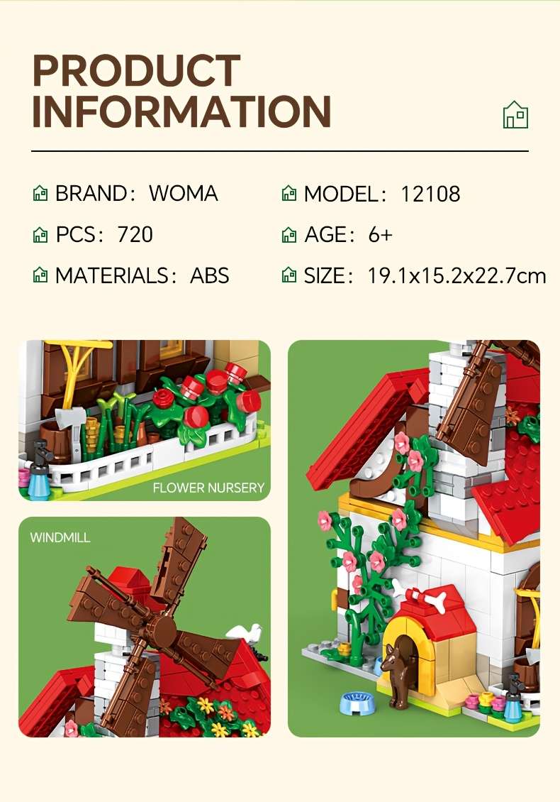 Building Toy Architectural Model Toy Set Color Granary  720 Pieces