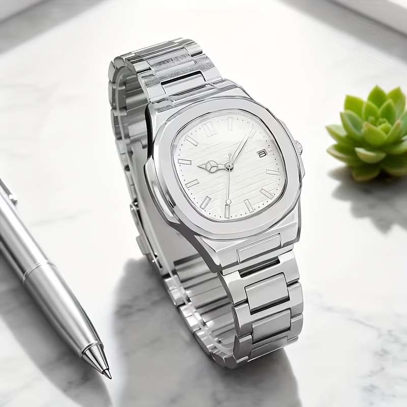 4Pcs Premium Fashion New Men Luxury Quartz Watch Square Dial With
