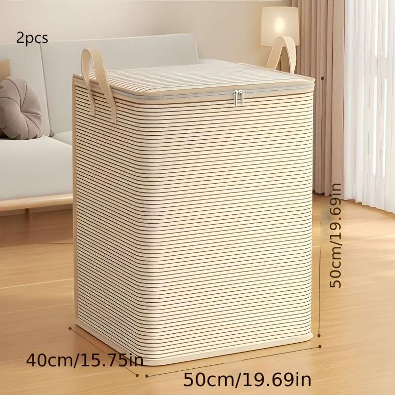 2Pcs Large Capacity Durable Fabric Organizer Clothes 2 Pack Gray Stripe Beige