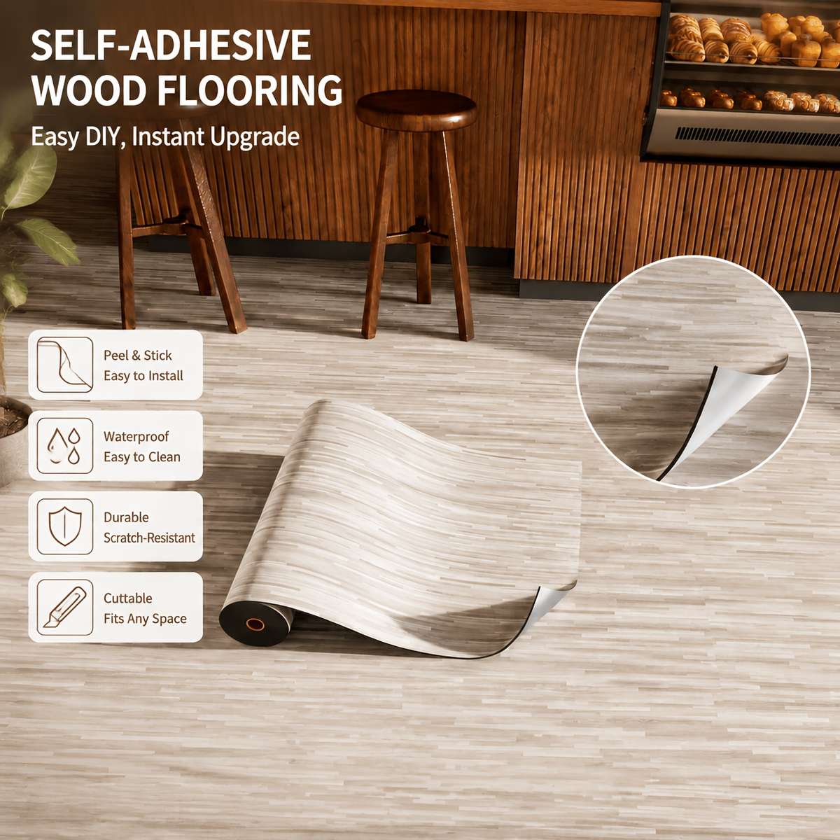 Self Adhesive Floor Stickers Dark Walnut Grain 2 Rolls Covers 2.4 Square Meters