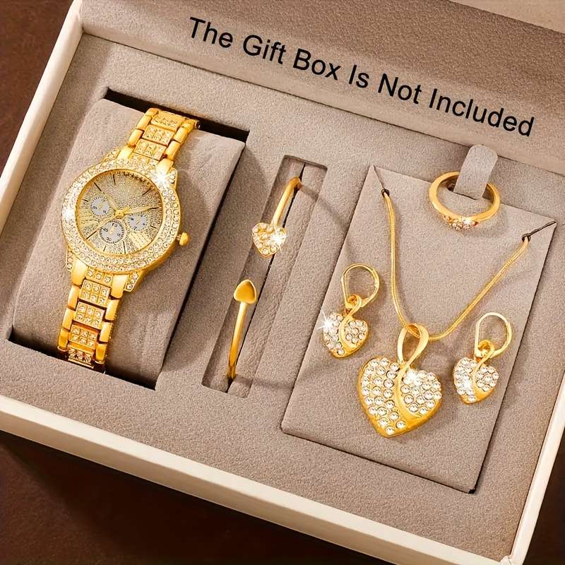 Classic Women Quartz Watch Simple Jewelry 1864 Silvery Set 6 Piece Womens