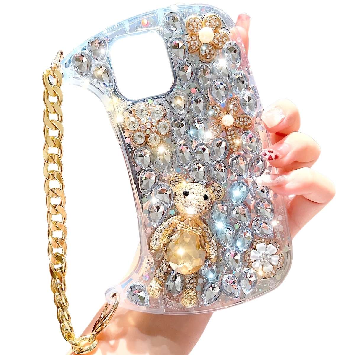 1Pc Transparent For iPhone 16 Plus Luxury Wrist Chain Bag Phone Case