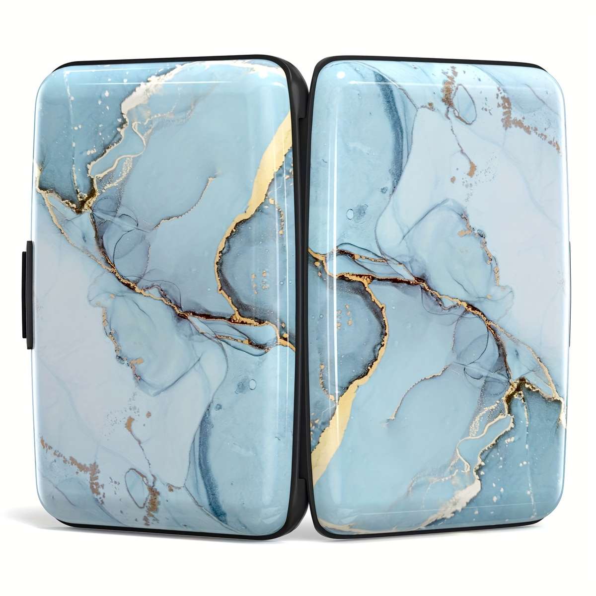 Rong Ren Hui Mini Aluminum Card Wallet Rfid Blocking Thin Metal Hard Card Holder Blue Marble