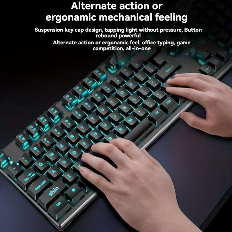 keyboard Items Black wired classic ice blue light   keyboard and mouse set