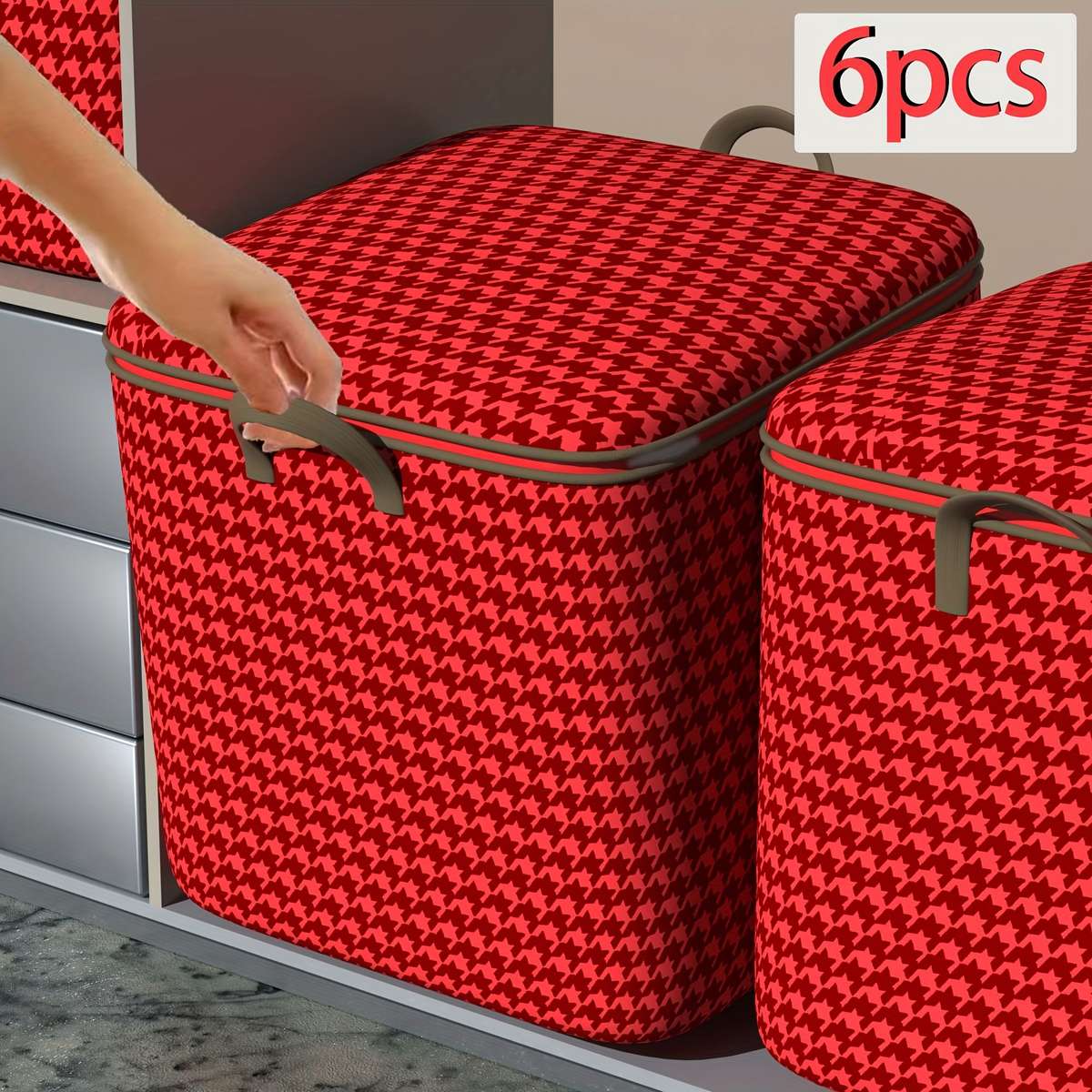 Storage Bag Color Houndstooth Red 6Pack
