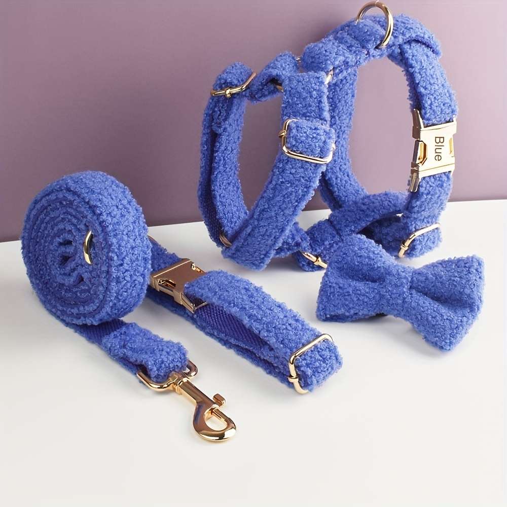 Dog Leash Color Blue Teddy Velvet 4Pcs Size L