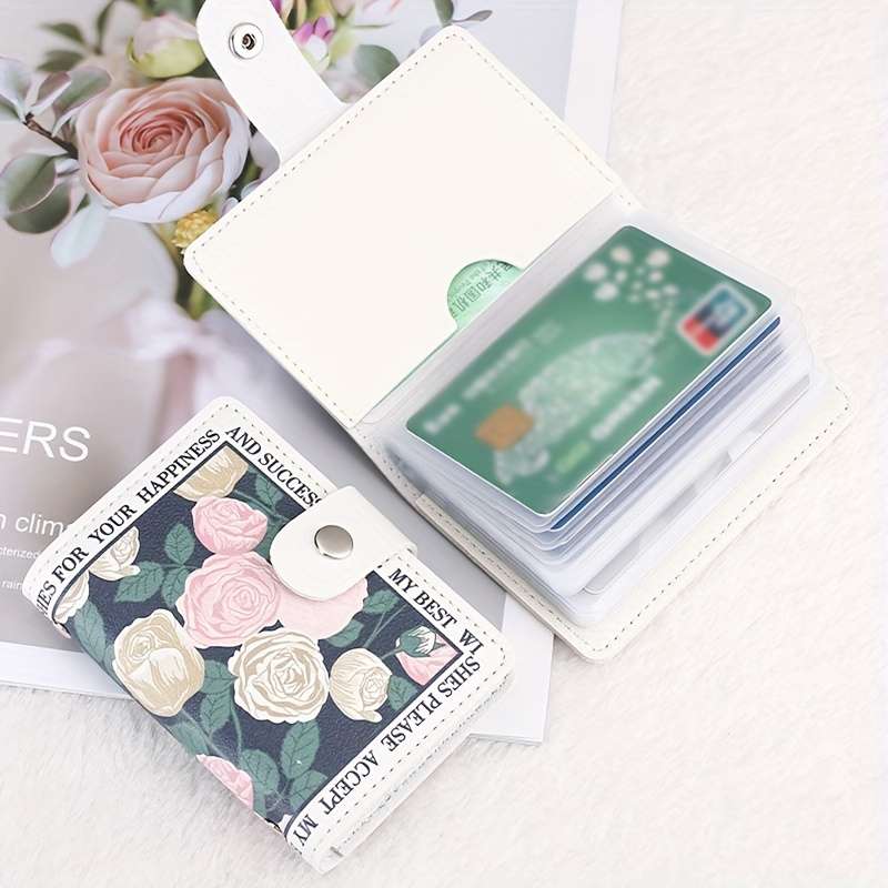 Elegant Large Capacity Card Holder Faux Leather Bi-Fold Wallet With Snap Closure Multi-Car