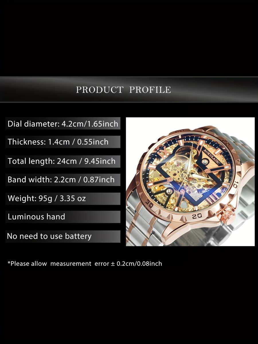 Mens Sporty Barrel Shaped Hollow Automatic Mechanical Watch Without