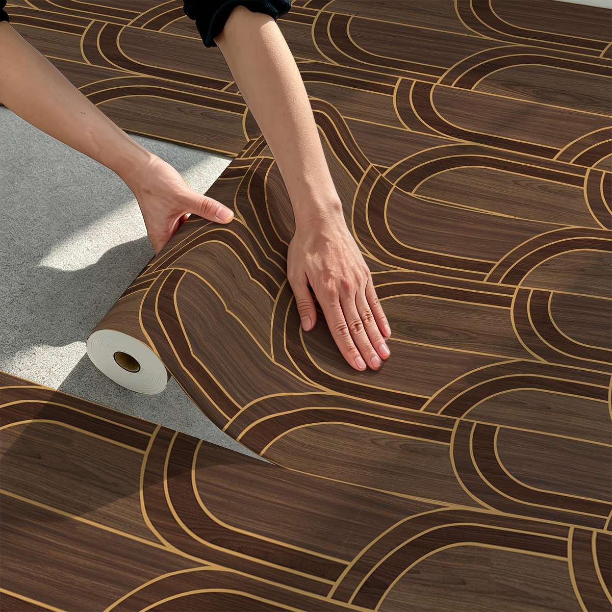 Self Adhesive Floor Stickers 40*120Cm Golden Edged Wood Grain