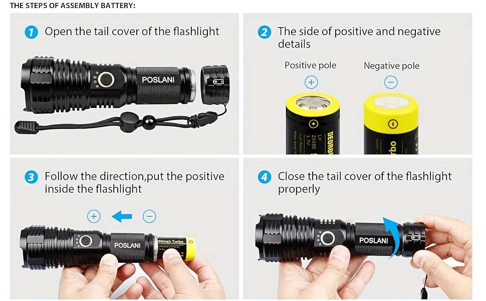 Heavy Duty Poslani Led Rechargeable Flashlight Adjustable High Power Travel