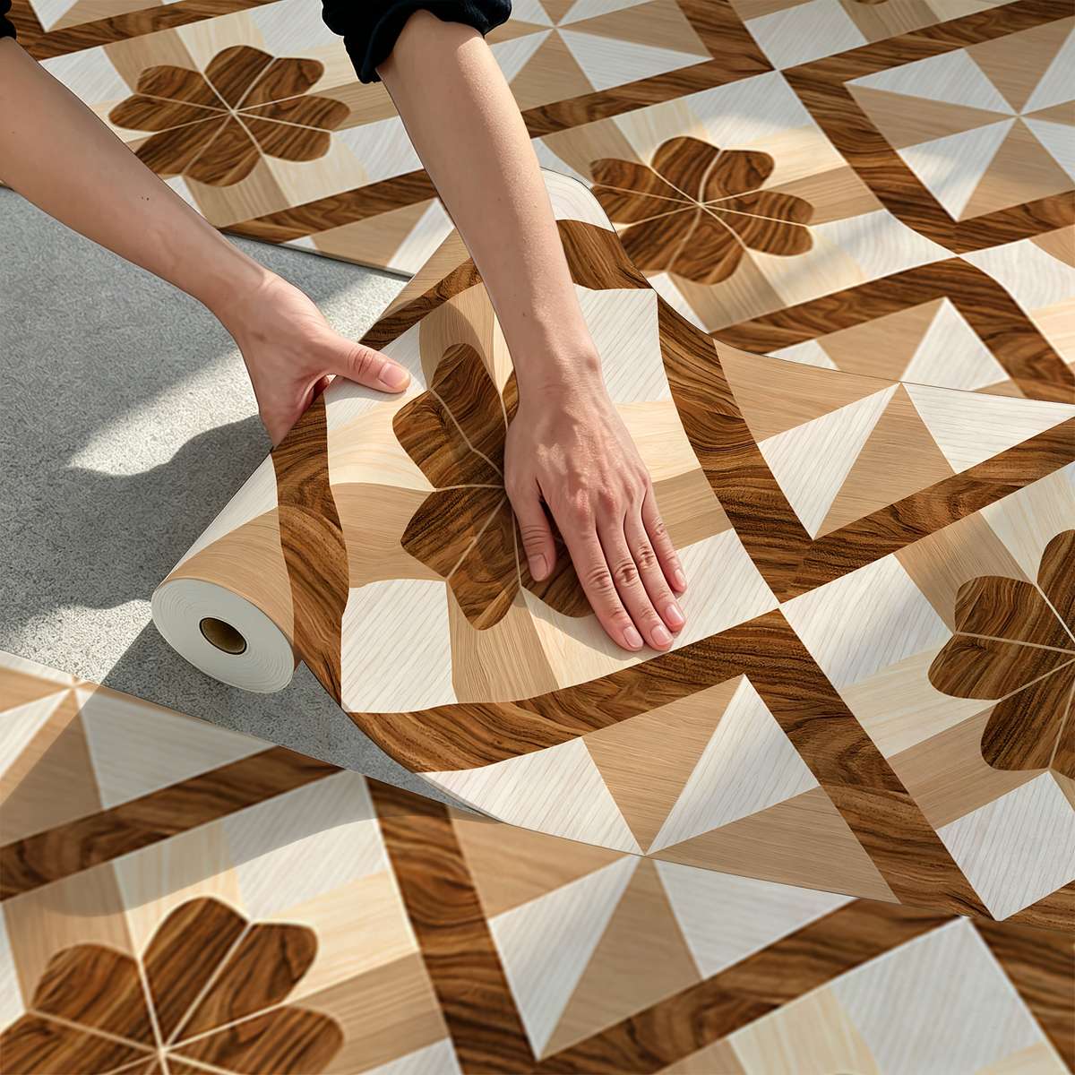 Self Adhesive Floor Stickers 40Cm*120Cm Geometric Wood Grain