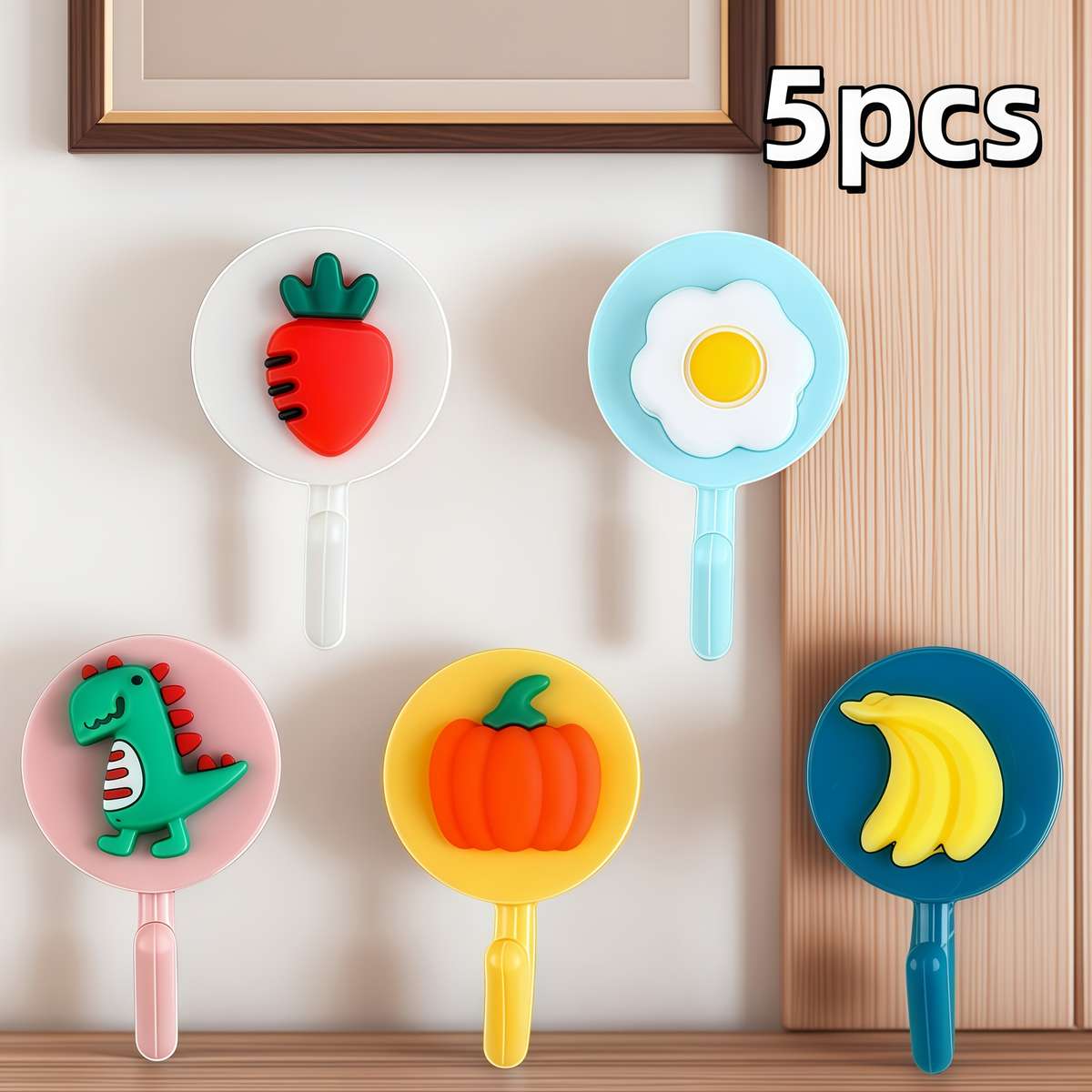 Set Of 5 Creative And Easy Cute Cartoon Round Hooks For The Quantity 5pcs