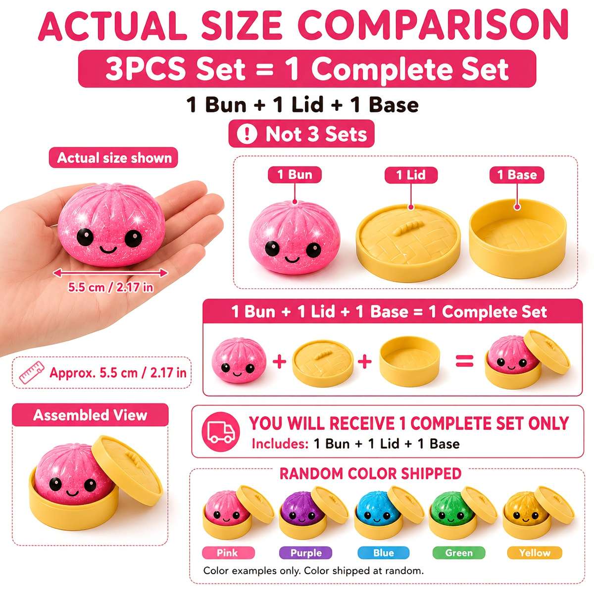 Squeezable Toys Color Random Color Style 3Pcs Set1 Bun 1Lid 1Base