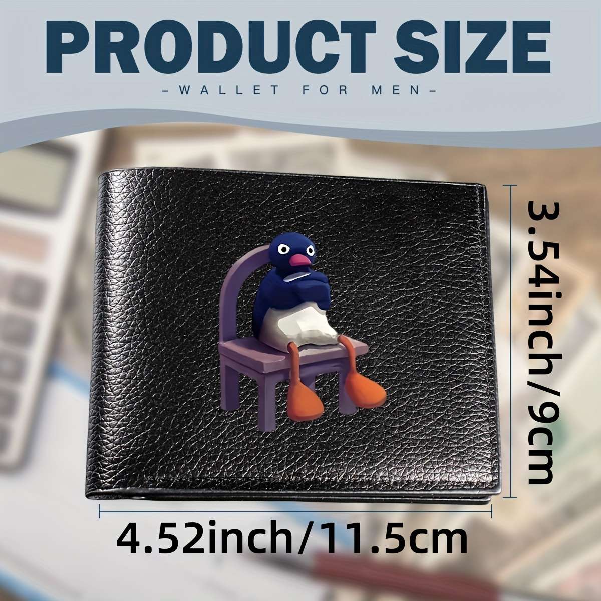 Black Faux Leather Penguin Wallet Casual Style Solid Color With Crocodile Pattern Multi