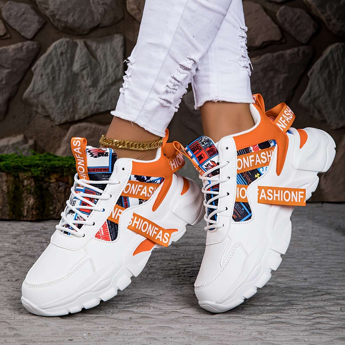 Women S Sneakers Color White Orange Sizeuk 7.5