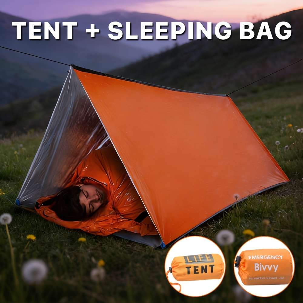 Premium 1 Tent 1 Sleeping Bag Combo Set Orange Sleeping Bag Outdoor Hiking Tent