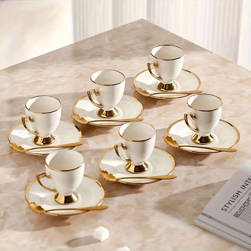 Water Cup Color White Model2009 Ceramic 4 Cups 4 Plates 4 Spoons